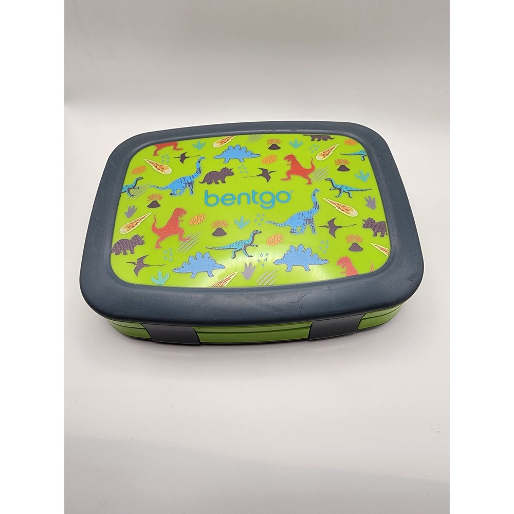 NEW Bentgo Kids Lunch Box Green Navy Blue Dinosaur Print 5-Compartment